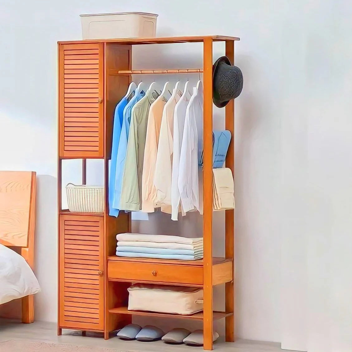 Wooden Bedroom Closet Storage Organizer – Durable Wooden Clothes Stand (Alna) for Efficient Storage