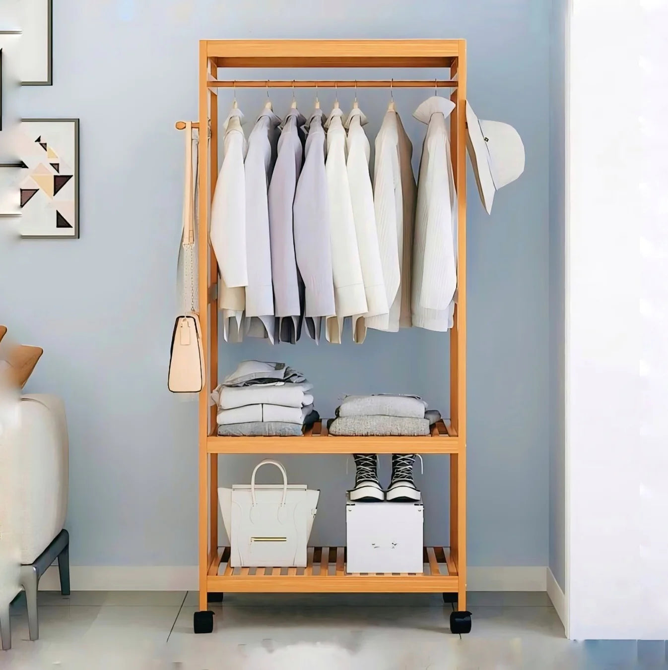 Wooden Clothes Stand with Rack – Durable & Stylish Wooden Alna for Organized Storage