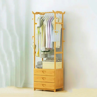 Wooden Multi-Layer Alna with 8 Side Hooks & 3 Drawers – Perfect Cloth Organizer for Bedroom