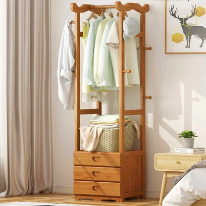 Wooden Multi-Layer Alna with 8 Side Hooks & 3 Drawers – Perfect Cloth Organizer for Bedroom