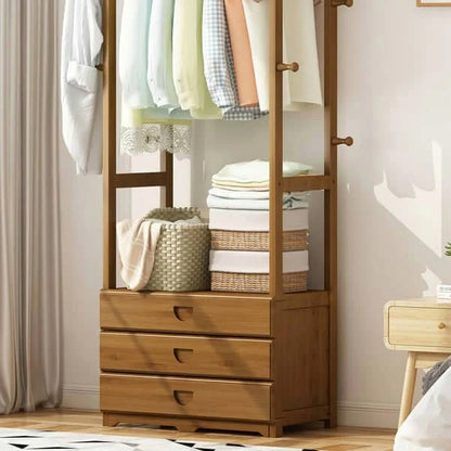 Wooden Multi-Layer Alna with 8 Side Hooks & 3 Drawers – Perfect Cloth Organizer for Bedroom