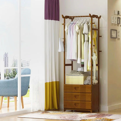 Wooden Multi-Layer Alna with 8 Side Hooks & 3 Drawers – Perfect Cloth Organizer for Bedroom