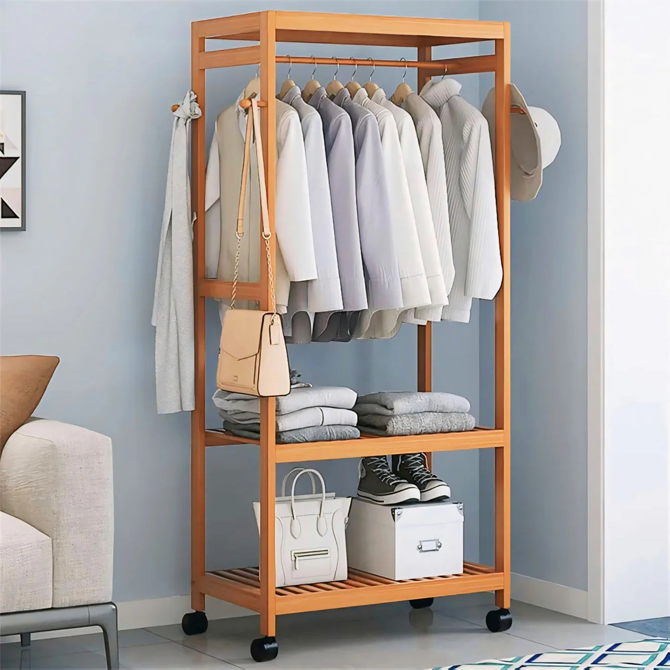 Wooden Clothes Stand with Rack – Durable & Stylish Wooden Alna for Organized Storage