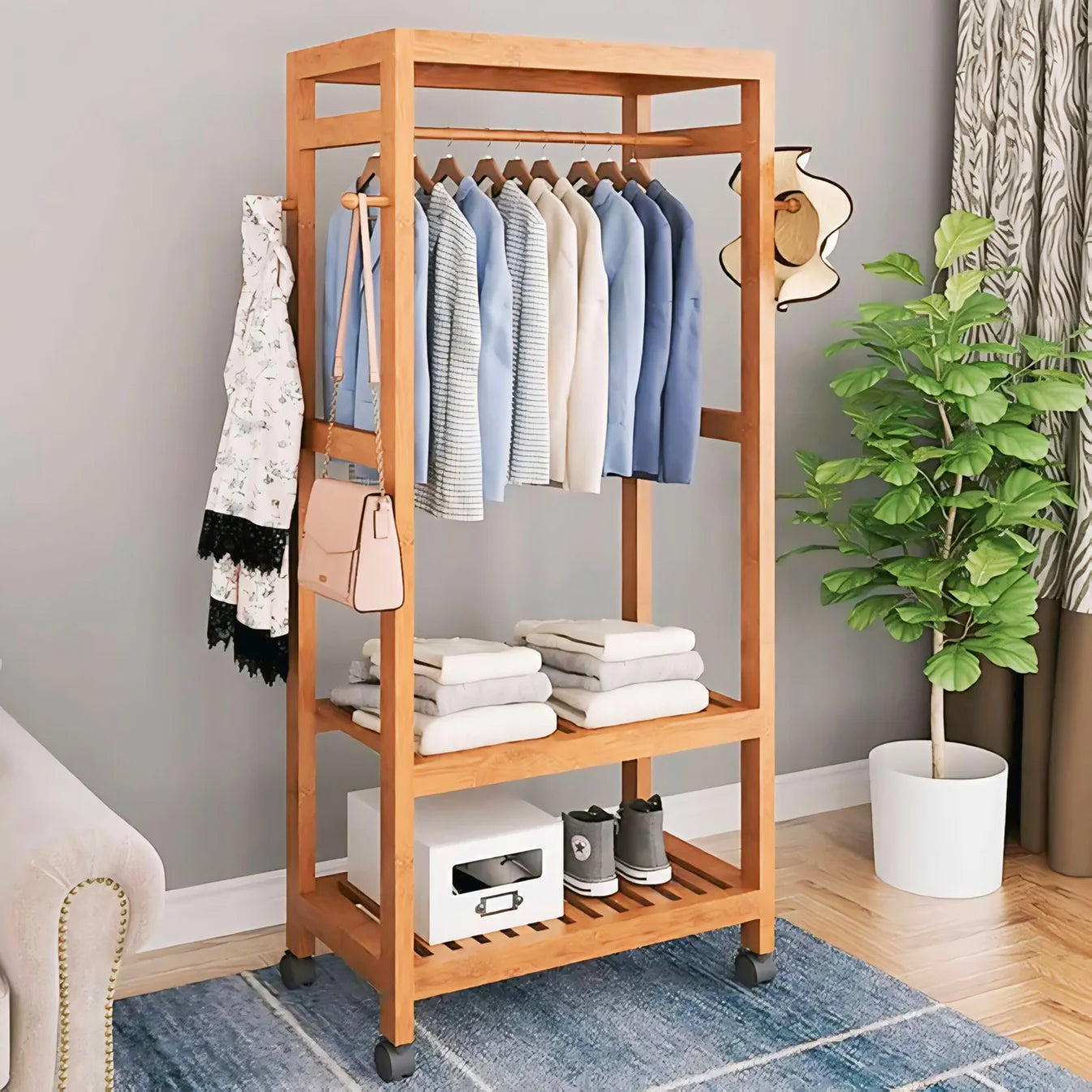 Wooden Clothes Stand with Rack – Durable & Stylish Wooden Alna for Organized Storage
