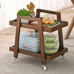 Wooden serving trolley 2-Shelf Kitchen trolley-IEKS12