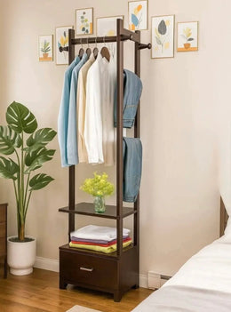 Wooden Multi-Layer Alna with Side Hooks & Drawer -IECSM 31