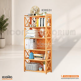 Modern Wooden 5 Tier Bookshelf Open Shelves X Design-IEBS31