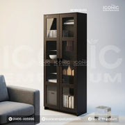 Wooden Large Bookshelf With Glass Door-IEBS15
