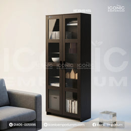 Wooden Large Bookshelf With Glass Door-IEBS15
