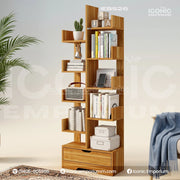 L shape Wooden Bookshelf with Drawer-IEBS26
