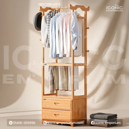 Premium Wooden Multi-Layer Alna with 8 Side Hooks & 2 Drawers-IECSM06