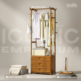 Wooden Multi-Layer Alna with 8 Side Hooks & 3 Drawers-IECSM18