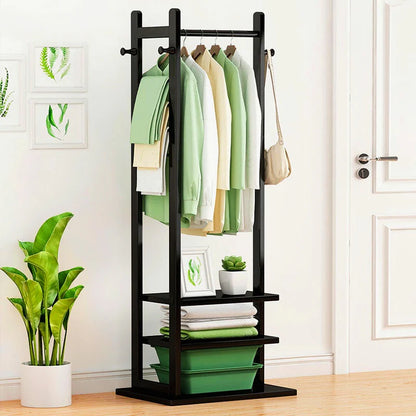 Wooden Multi-Layer Alna with Side Hooks & Double Shelves | Bedroom Cloth Stand