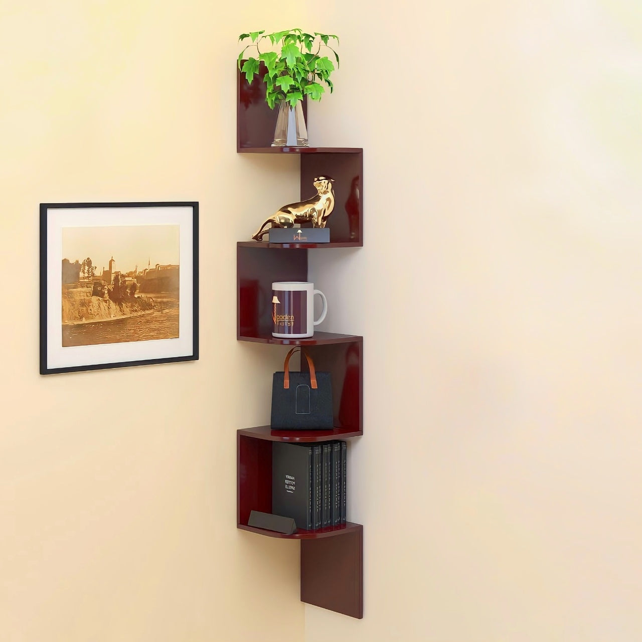 Wall Mounted Wooden Corner Shelf For Office & Home