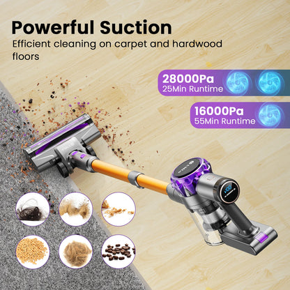 YISORA Cordless Vacuum Cleaner, 28Kpa 55Mins Running Time Wireless Vacuum Cleaner with Touchscreen for Pet Hair, Carpet