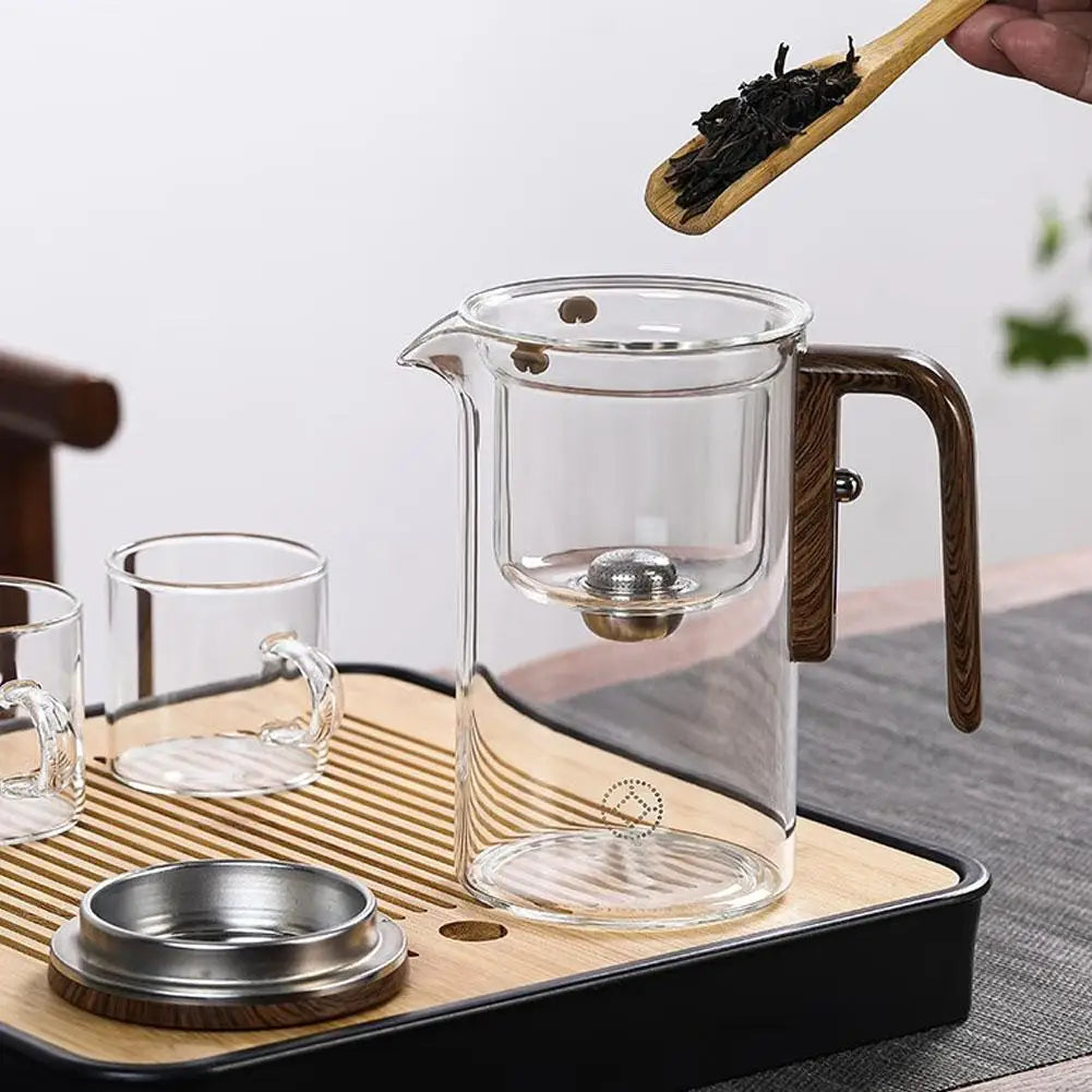 Water Separation Inner Container Teapot One Click Magnetic Switch Tea Separation Filtration Glass Tea Pot Wood Handle Tea