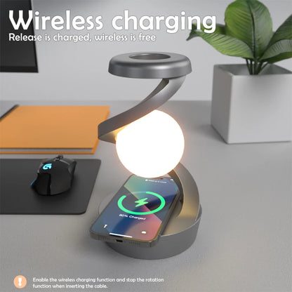 LED 360° Rotating Night Light With Wireless Charger Cordless Desk Lamp Rechargeable LED Levitating Night Light For Living Room