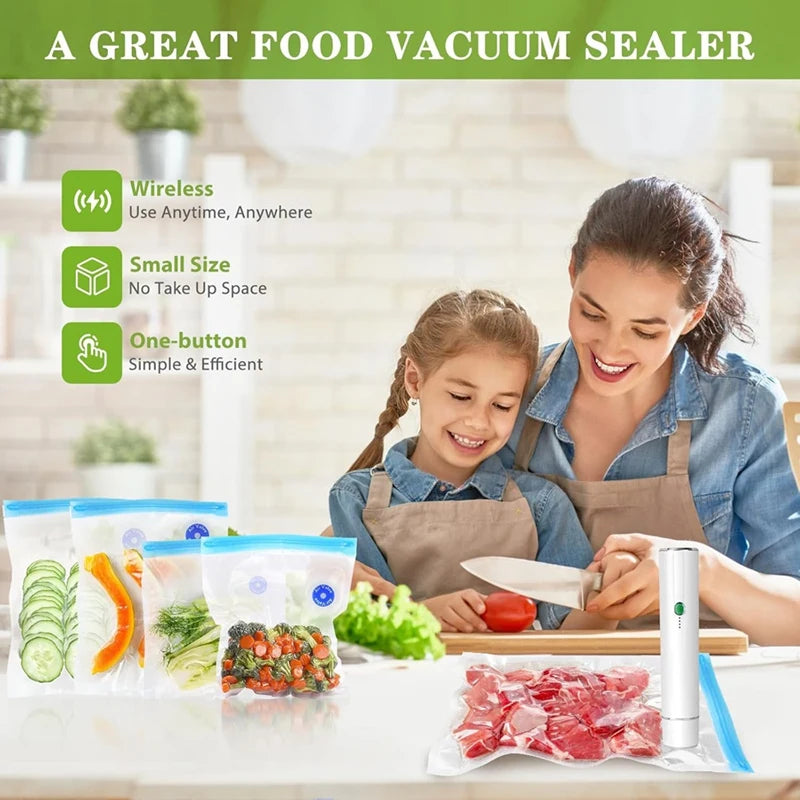 WCS-Vacuum Sealer For Food - Cordless Handheld Food Vacuum Saver With 10 Pcs Sealer Bags, For Food Preservation & Fresh