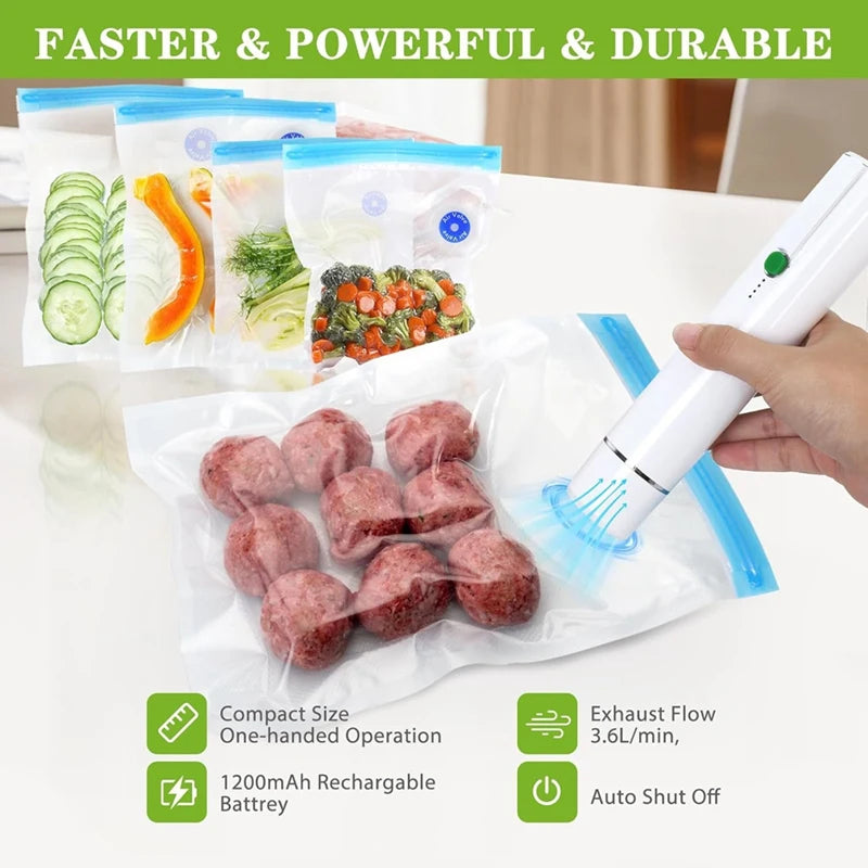 WCS-Vacuum Sealer For Food - Cordless Handheld Food Vacuum Saver With 10 Pcs Sealer Bags, For Food Preservation & Fresh