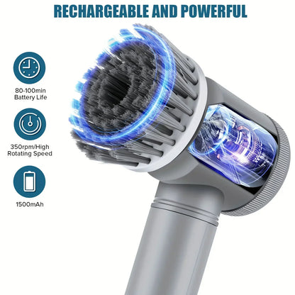 5 in 1 Powerful Electric Cleaning Brush Spin Scrubber Brush Deep Cleaning with 5 Replaceable Heads For Bathroom Kitchen