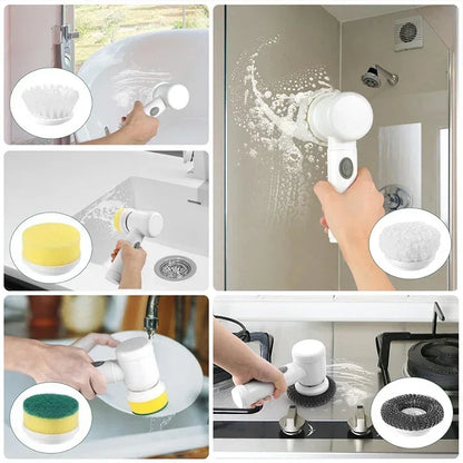 5 in 1 Powerful Electric Cleaning Brush Spin Scrubber Brush Deep Cleaning with 5 Replaceable Heads For Bathroom Kitchen