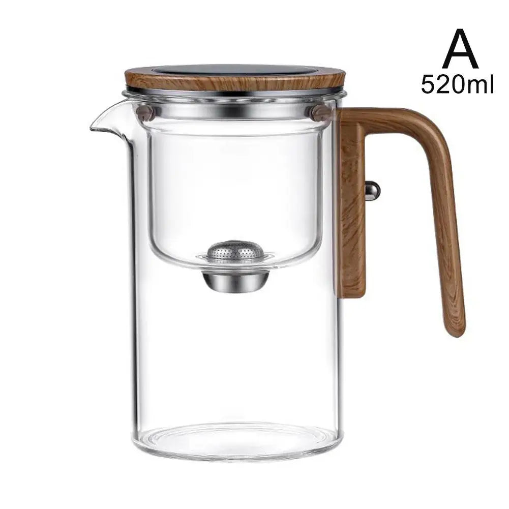 Water Separation Inner Container Teapot One Click Magnetic Switch Tea Separation Filtration Glass Tea Pot Wood Handle Tea