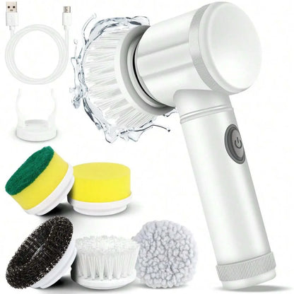 5 in 1 Powerful Electric Cleaning Brush Spin Scrubber Brush Deep Cleaning with 5 Replaceable Heads For Bathroom Kitchen