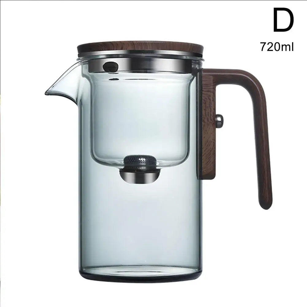 Water Separation Inner Container Teapot One Click Magnetic Switch Tea Separation Filtration Glass Tea Pot Wood Handle Tea