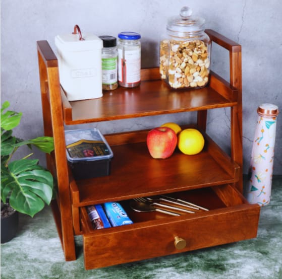 Wooden Kitchen Rack with Drawer