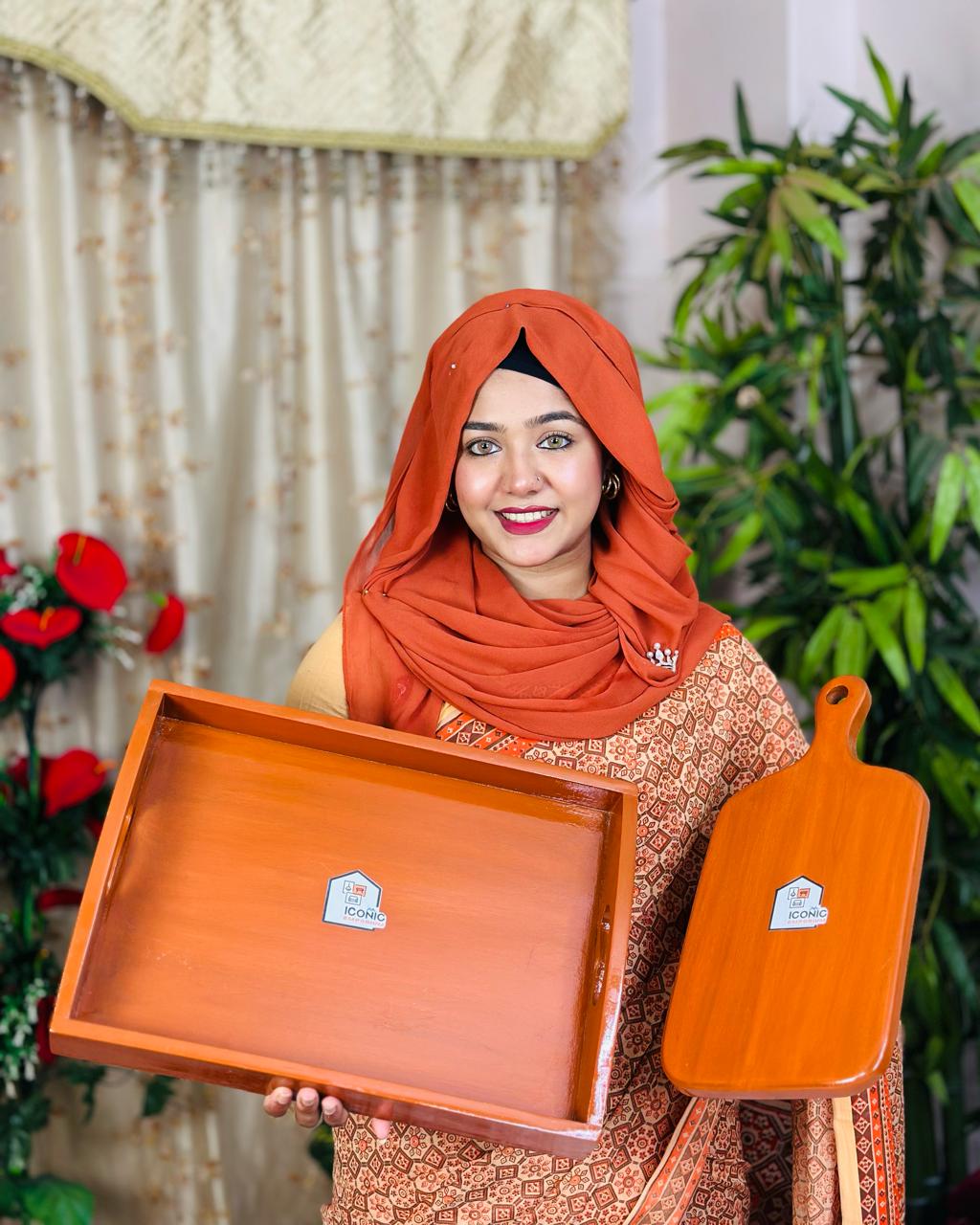 কাঠের চপিং বোর্ড ও সার্ভিং ট্রে কম্বো সেট!