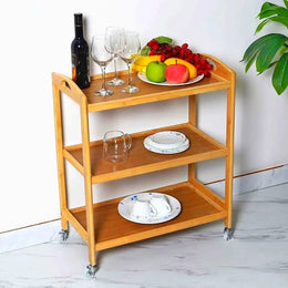 Wooden serving trolley | 3-Shelf Multi-Purpose Kitchen Storage-IEKS19