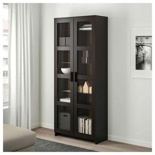 Wooden Large Bookshelf With Glass Door