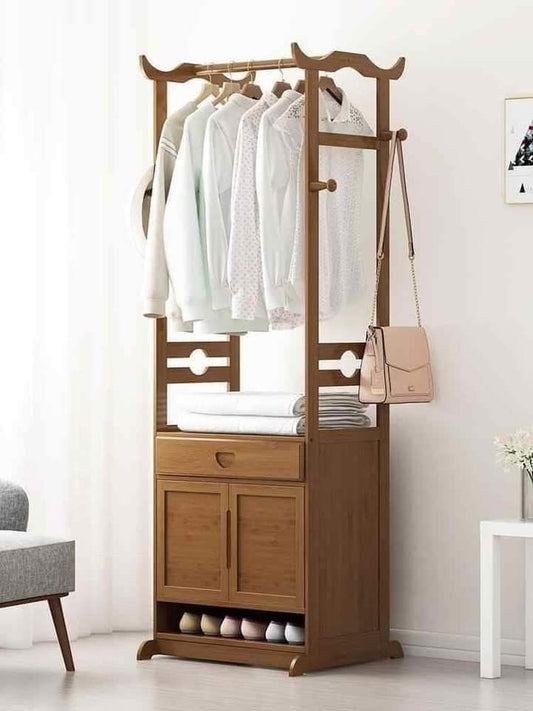 Solid Wooden Wardrobe Stand with Storage Door and Rack-IECSM15