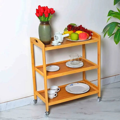 Wooden serving trolley | 3-Shelf Multi-Purpose Kitchen Storage